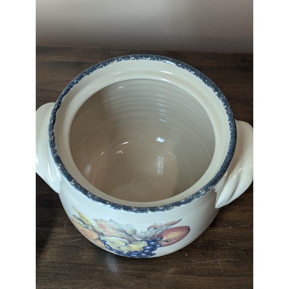 Vintage Home & Garden Party Fruit Pattern Bean Pot Casserole Crock W/ Lid 2004 - Picture 7 of 11